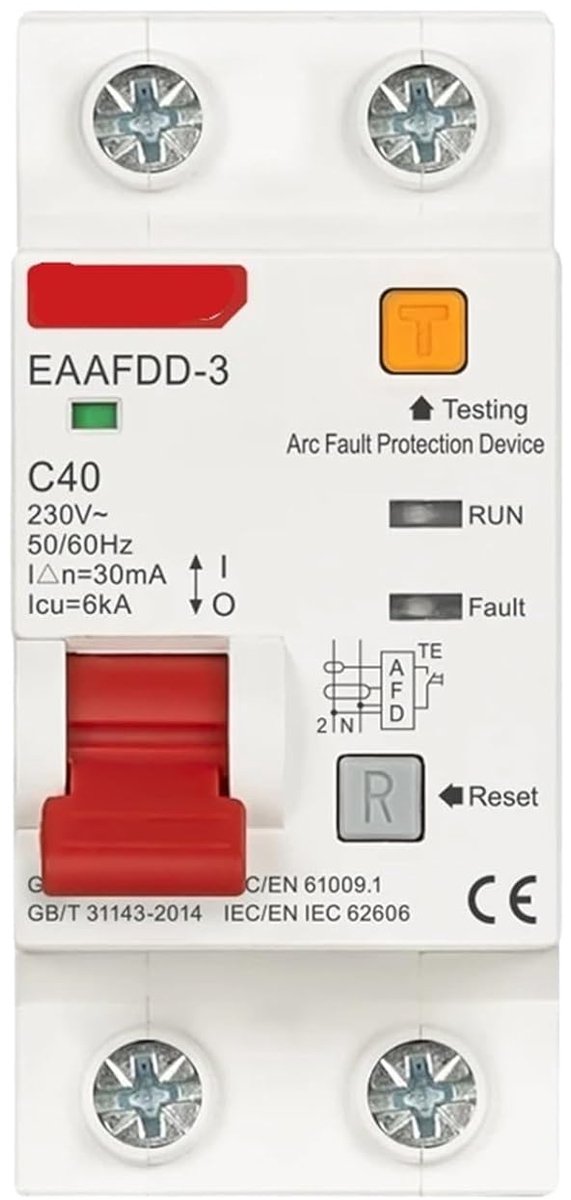 Boogbescherming Stroomonderbreker - Veiligheidsschakelaar - Elektrische Beveiliging - Overbelasting en Lekbescherming - 230V