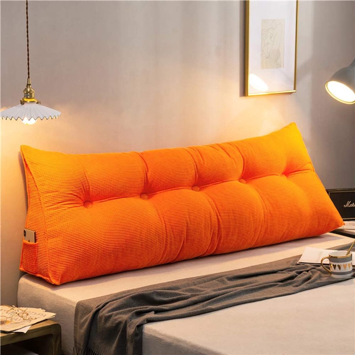 Wigkussen Bed - Rugsteun Kussen - Lezen Ontspannen - Gestoffeerde Hoofdeinde - 120x25x50cm - Oranje