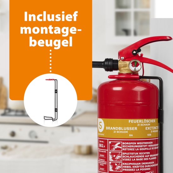 Smartwares 10.014.97 - Brandblusser Schuim 2L - Incl ophangbeugel - Brandklasse AB - BSI Gecertificeerd
