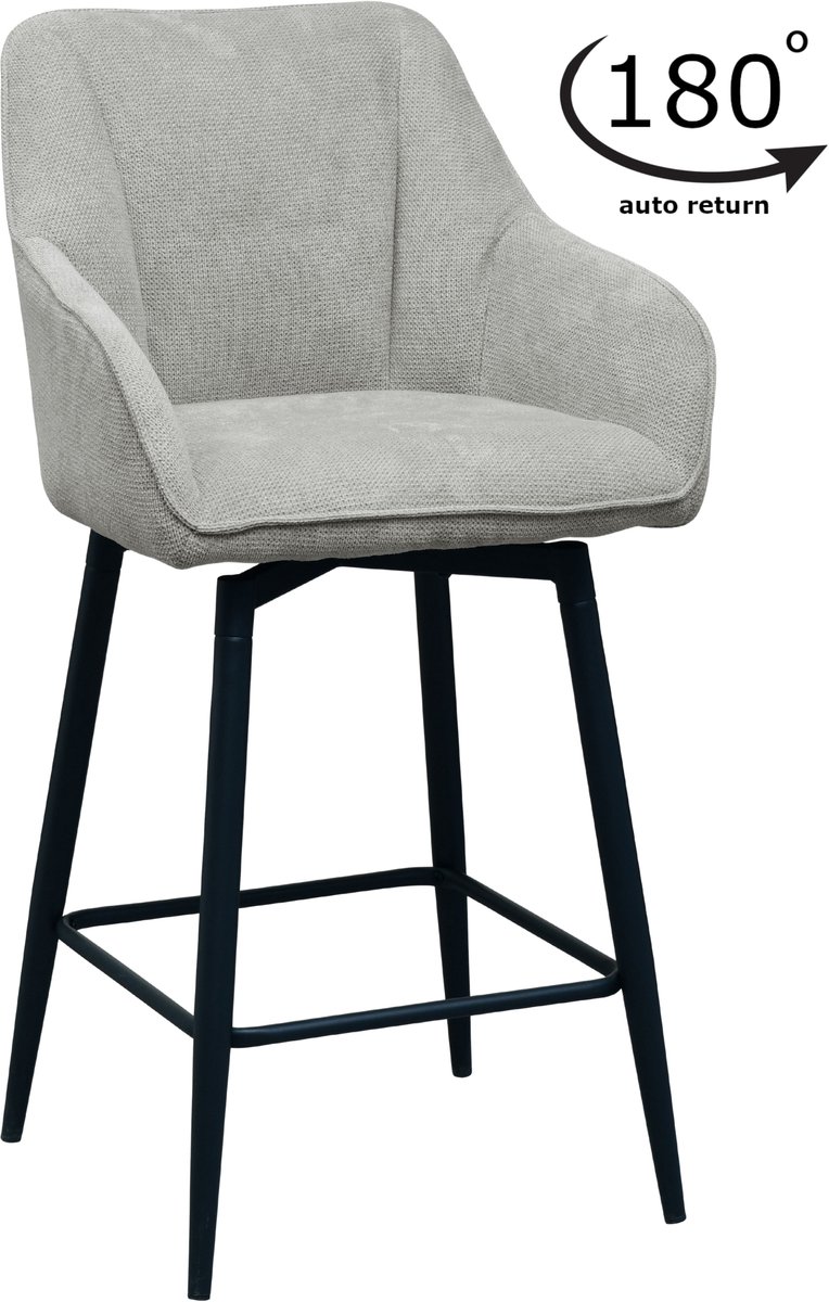 ExitoDesign ELMO - Barstoel - Grijze Stof - Zwart Metalen Basis - Met Armleuningen