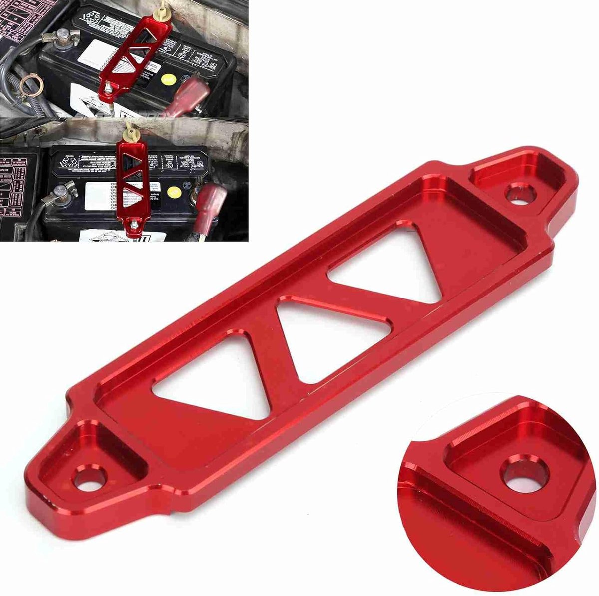 Batterijhouder Auto - Accu Bevestiging - Motoronderdelen - Aluminium Legering - 18x5x1 cm - Rood