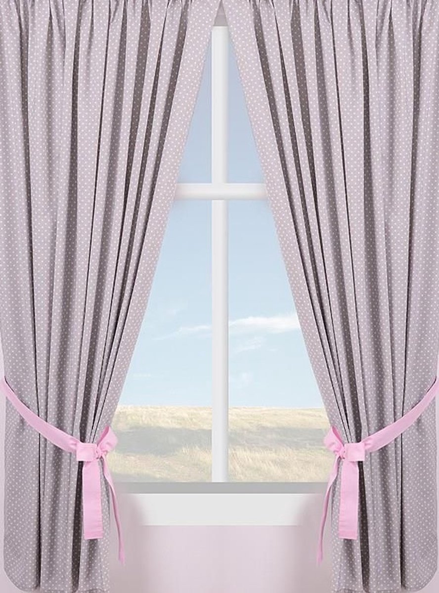 Extrapościel - Kindergordijnen - Grijs met Witte Stippen - 160x250 - 100% Katoen