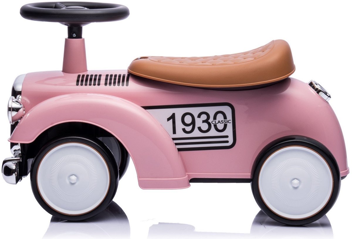 sun baby Loopauto voor kinderen vanaf 1 jaar Retro Classic, kinderauto, loophulp met claxon, pieptoon, opbergvak onder zitting (Roze)