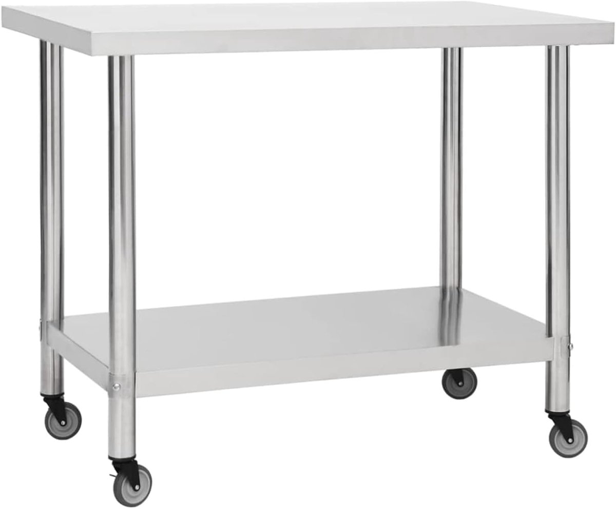 Keuken Werktafel - RVS Tafel - Voedselbereiding - Verrijdbaar met remmen - 100x45x85 cm - Zilver