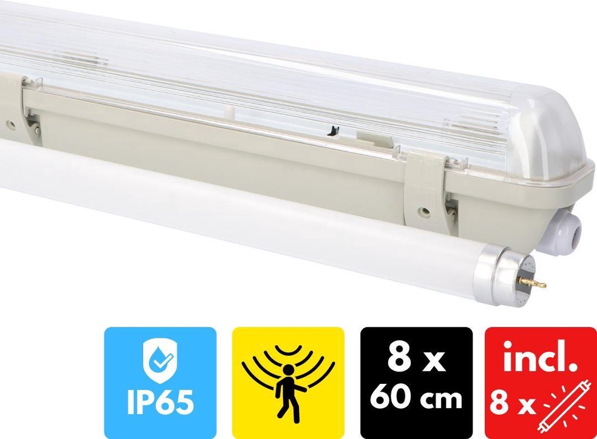 Proventa Outdoor LED TL Armaturen met bewegingssensor en lichtsensor - Waterdicht - 8 x 60 cm