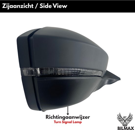 Rétroviseur extérieur droit BILMAX pour Škoda Superb III (2016-2023), réglable électriquement, rabattable manuellement, avec clignotants, chauffant, apprêté, 6 Câbles