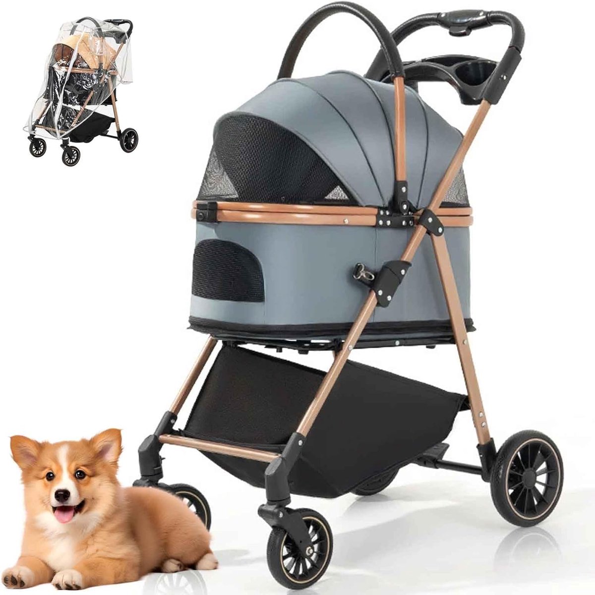 Hondenbuggy - Dierenvervoerder - Reizen Met Huisdier - Afneembare Draagzak - 74x40x102cm - Wazig Blauw