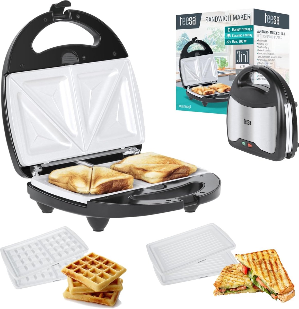 Apparaat 3 in 1 - Tosti en grill - Snelle maaltijden maken - Drie verwisselbare platen