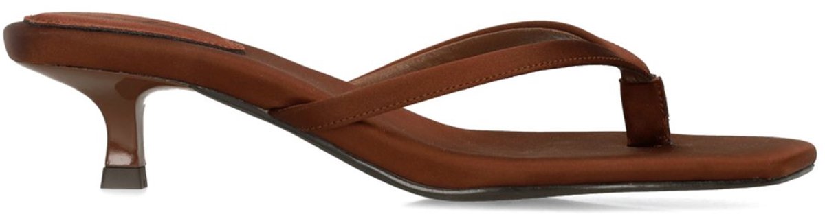 Sacha - Dames - Bruine satijnen slippers met hak - Maat 36