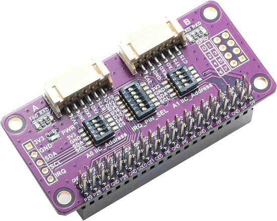 Uitbreidingsmodule Seriële Poorten en 8 GPIO voor Raspberry Pi (Zero/2B/3B/4B) - I2C Stapelbaar