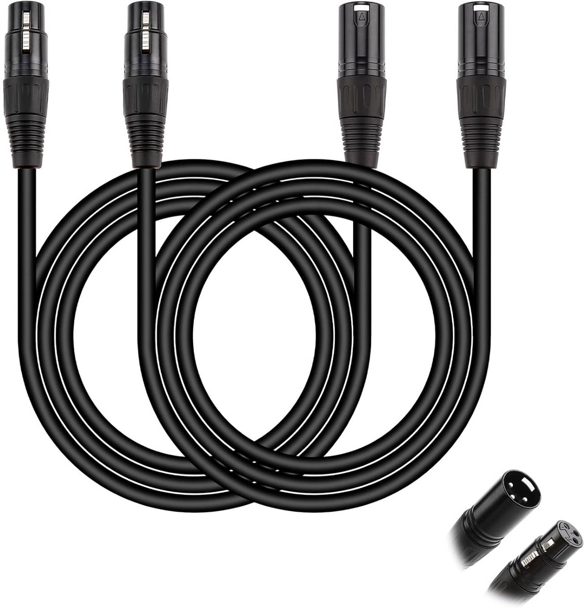 Set van 2 Professionele XLR Microfoonkabel 1,5m Zwart Gebalanceerd voor Studio en Podium