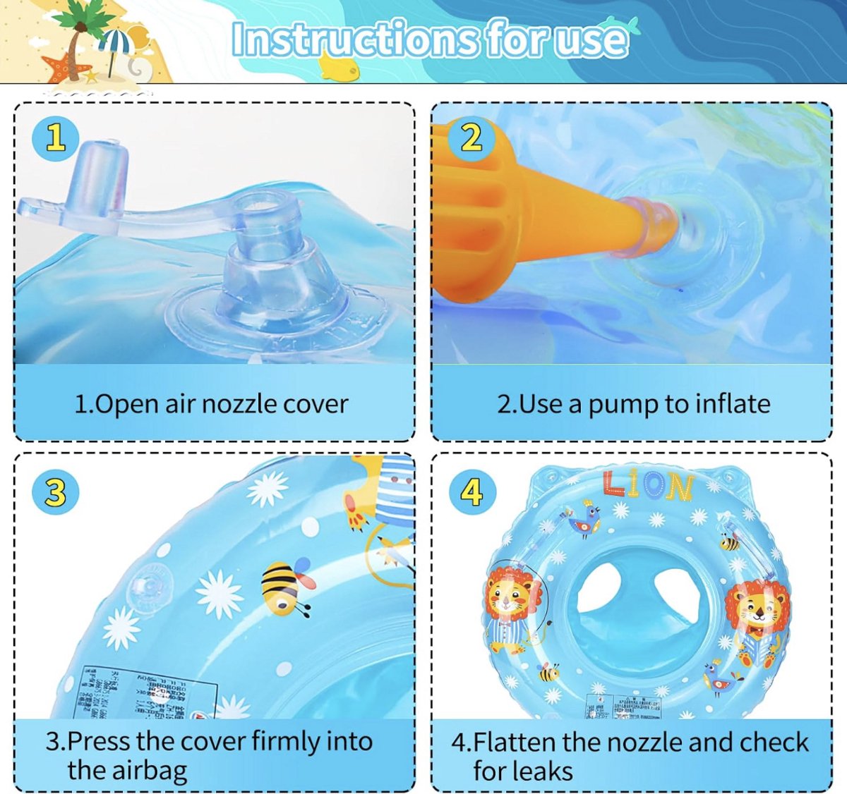 Baby Zwemband met Zitje – Opblaasbare Baby Zwemring – Zwemhulp voor Baby’s en Peuters 6 tot 48 Maanden – PVC Zwemstoel voor Zwembad en Strand – foto 2