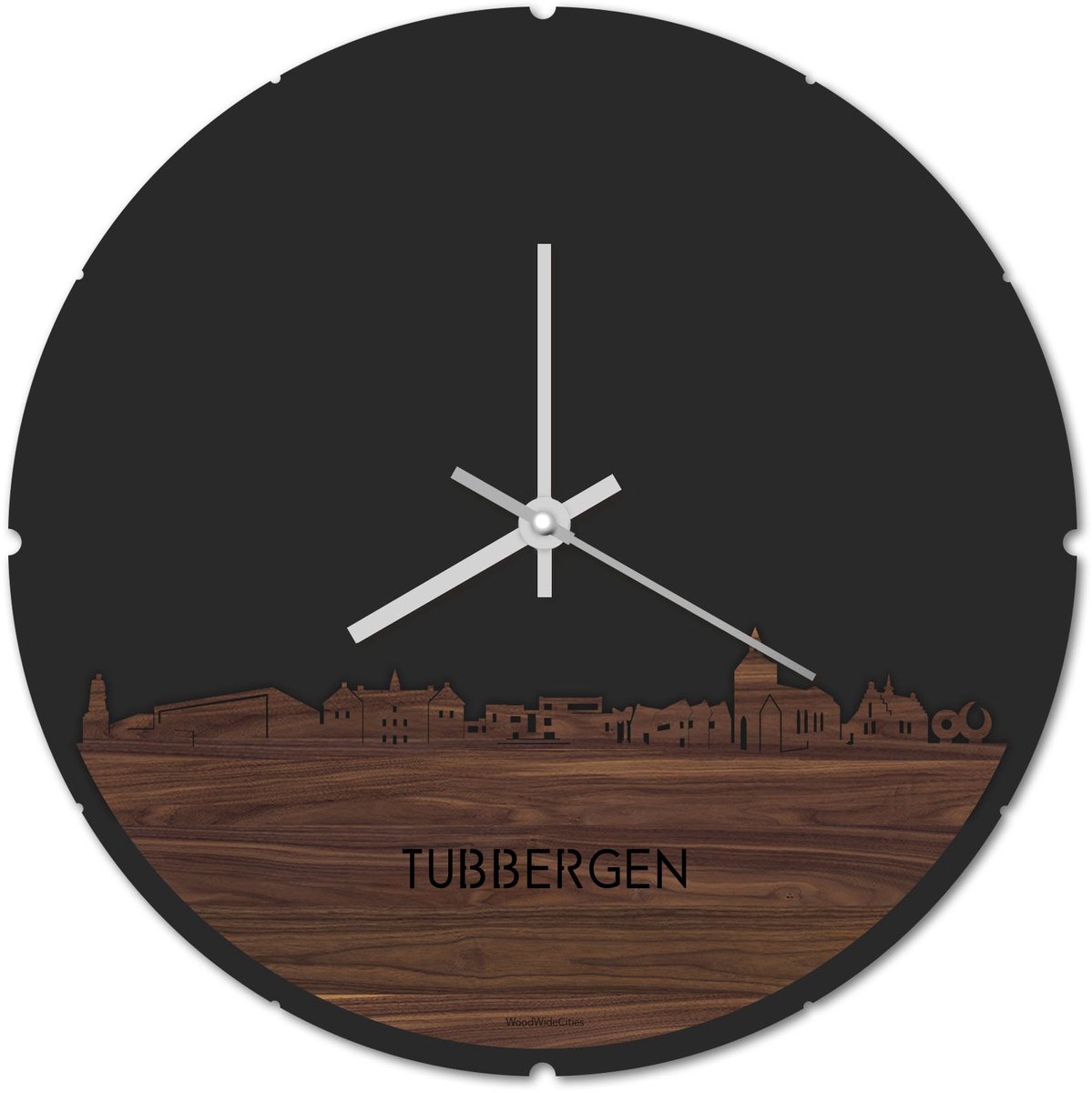 Skyline Klok Rond Tubbergen Notenhout - Ø 44 cm - Stil uurwerk - Wanddecoratie - Meer steden beschikbaar - Woonkamer idee - Woondecoratie - City Art - Steden kunst - Cadeau voor hem - Cadeau voor haar - Jubileum - Trouwerij - Housewarming -