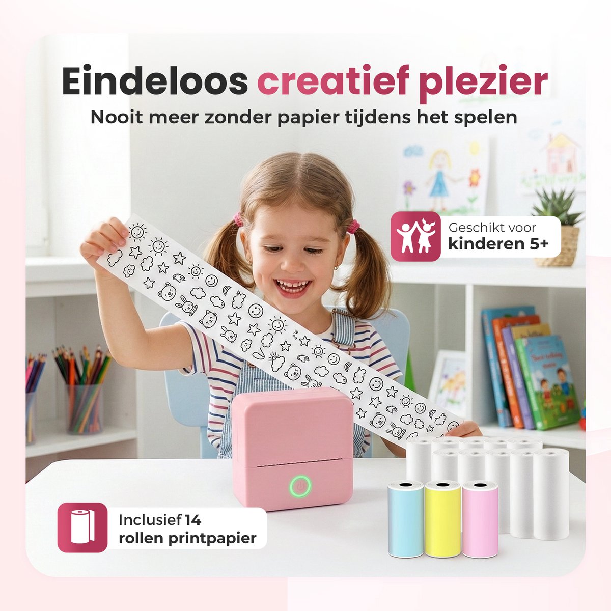 Gatson Mini Printer - Met Opbergcase - Inclusief 14 Rollen Papier (Sticker, Normaal & Kleur) + 5 pennen - Mini Printer voor Mobiel - Pocket Printer - Mobiele Fotoprinter - Schoolspullen - Journaling Producten - Bullet Journal — afbeelding 3