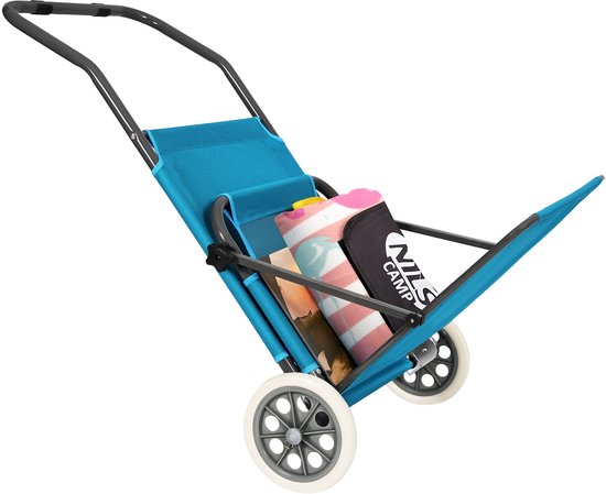 Nils Camp NC3307 Blauwe Strandligstoel met Zonnedak en Wielen van NILS CAMP — afbeelding 4