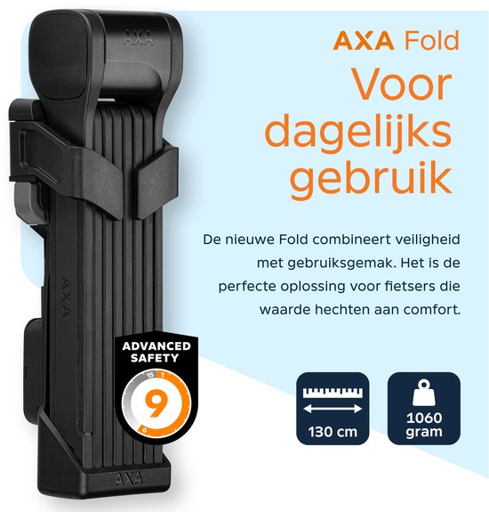 AXA Fold 130 Vouwslot - Hoogwaardig slot voor stadsfietsen en gravelbikes - 130 cm - Vouwslot met houder - Sleutelservice van AXA — afbeelding 3
