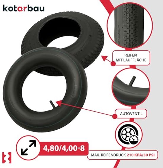KOTARBAU® Kruiwagenband met Binnenband, Rubber, 4.80/4.00-8, Zwart, Ø 40 cm, Pneumatische Kruiwagenband, Vervangende Band van Merkloos	 — afbeelding 4