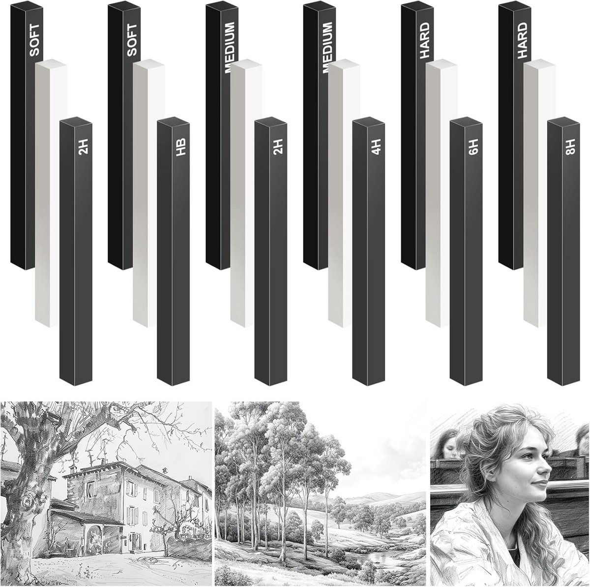 18 Stuks Gecomprimeerde Houtskoolpotloden Set voor Schetsen en Tekenen