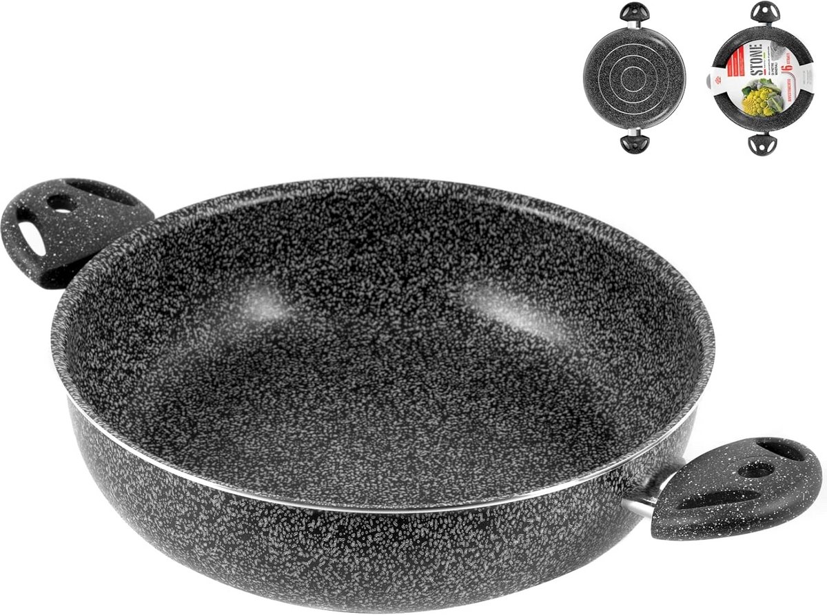 Antiaanbakpan 28 cm met 2 handgrepen steenlaag antraciet