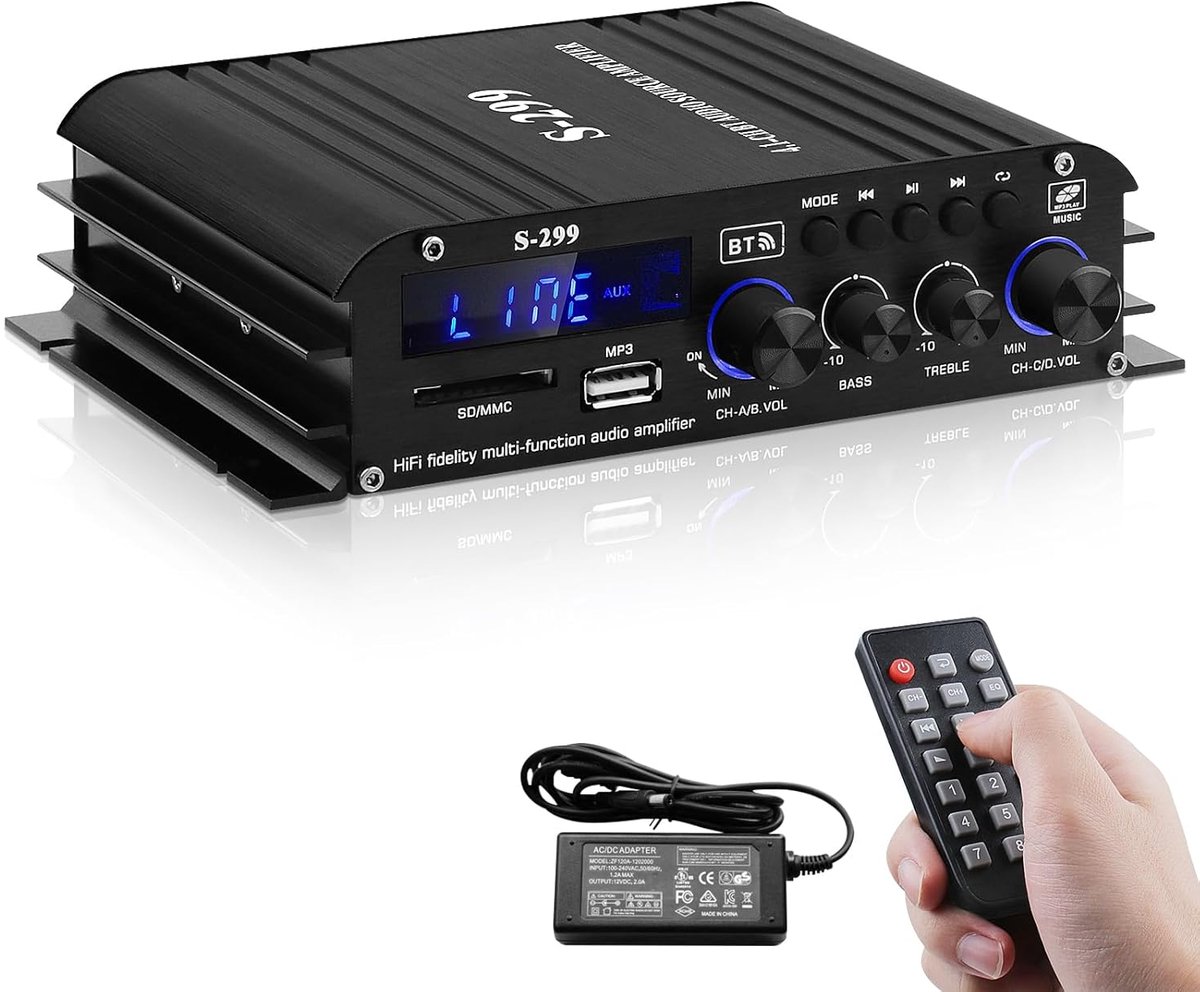 HiFi Versterker Bluetooth - Audio Versterker Mini - Home Cinema Systeem - 4.1 Kanaals Subwoofer - 800W Maximaal - Zwart
