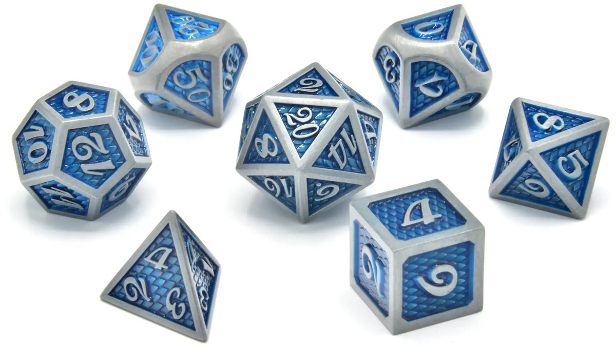 Blue Dragonhide Metal RPG Dice Set