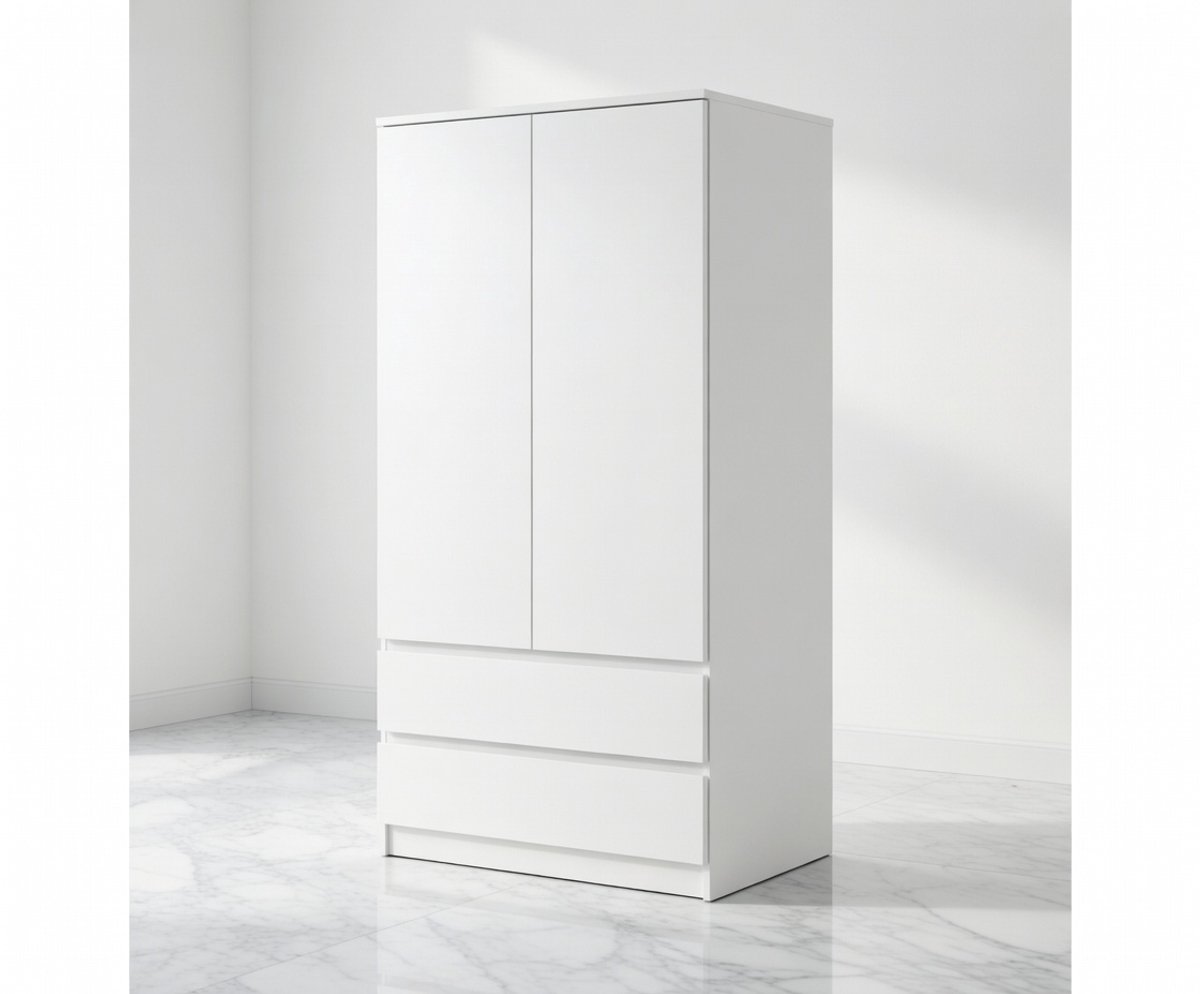 Moderna Luxe 2-Deurs Kledingkast met Laden en Kledingstang 90x51x182 cm – Wit – House&Garden