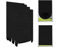 Verduisterende Plissé Gordijnen - 4 Stuks - 60x150cm - Zelfklevend Zonder Boren - Op Maat te Knippen - Voor Slaapkamer & Badkamer - Zwart