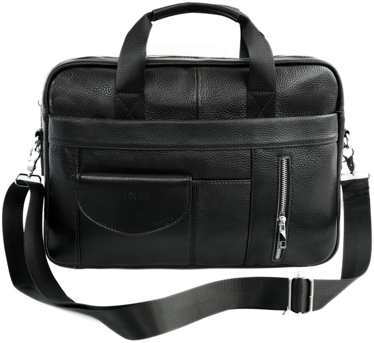 Solier Brann SL49 - Leren Laptoptas Heren - Laptopvak 13 inch - Verstelbare Schouderriem - Zwart