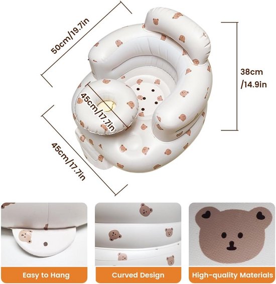 Opblaasbare baby stoel - Zitje voor dreumes - Veilig spelen - Met ingebouwde pomp - 50x50x37 cm - Bruine beer van Merkloos — afbeelding 5