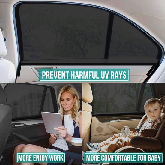 Baby Auto Zonnescherm - Universeel Auto Zonneschermnet - Voor Zijramen - Mesh Materiaal Beschermt Passagiers, Kinderen en Huisdieren - 2-Pack van Merkloos — afbeelding 2