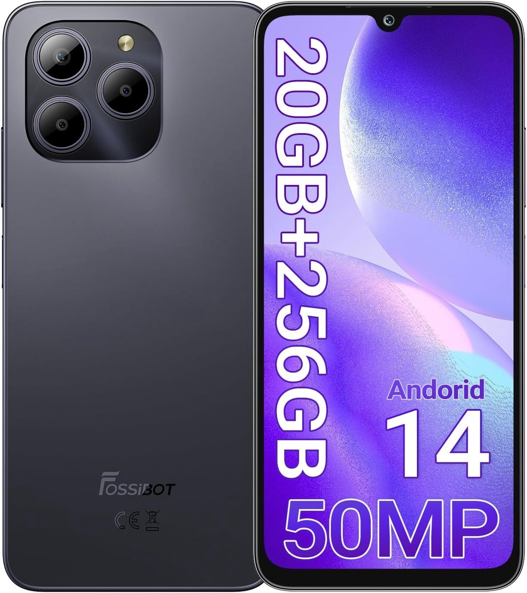 FOSSiBOT S2 4G Smartphone Android 14, 50MP Camera, Dual SIM, NFC, GPS - Zwart