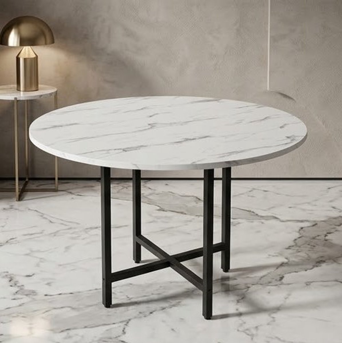 Ronde eettafel 120 cm marmerlook - Luxe Witte eettafel met metalen onderstel - 4 tot 6 personen - Moderne design eettafel - Casa Serena LUMORA Casa Serena – 120 cm – Casa Dorada