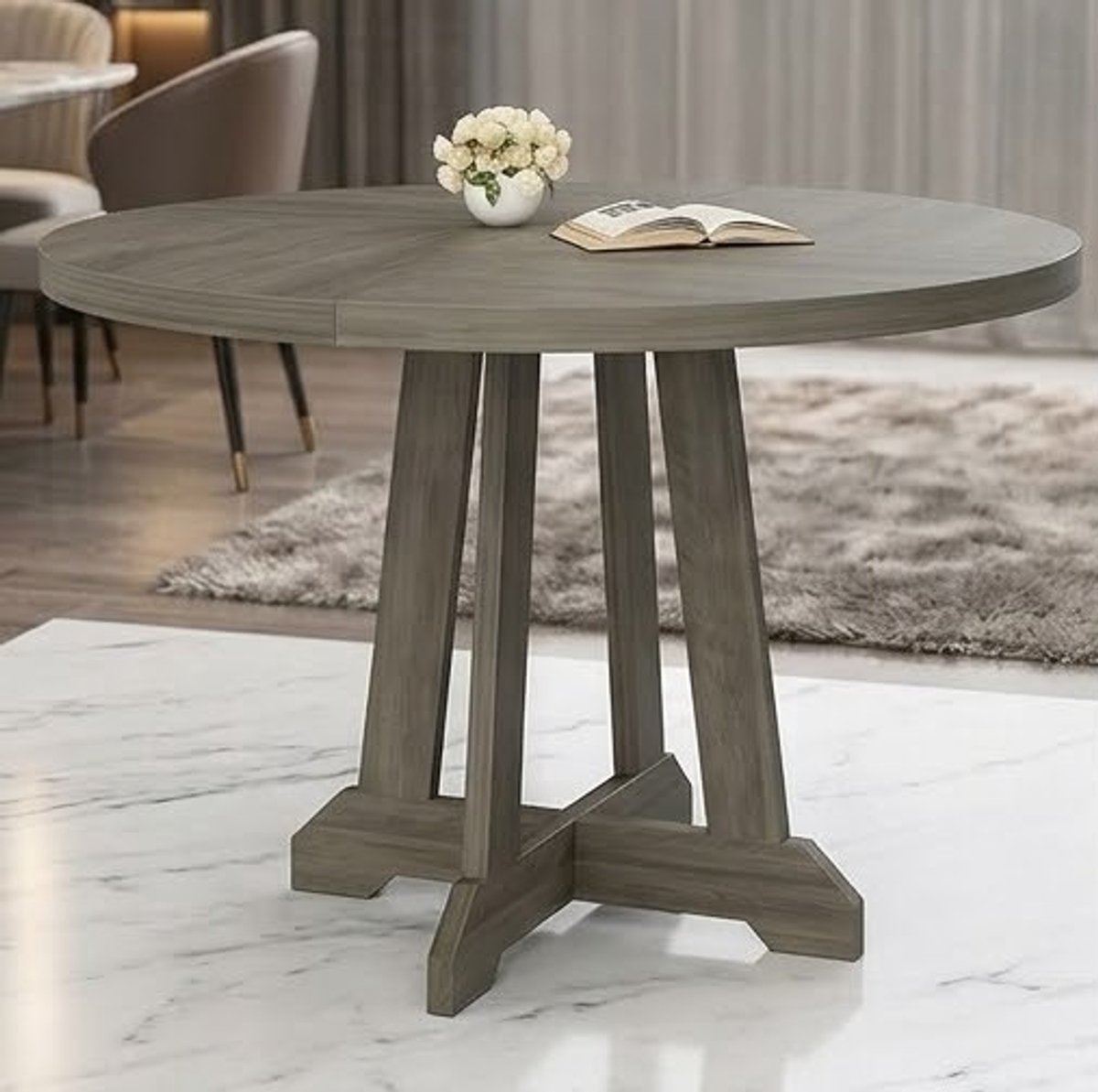Ronde Eettafel 122 cm Eikenlook - Boerderijstijl Eetkamertafel voor 4-6 personen - Massieve Houten Kruispoot - Landelijke Keukentafel - Casa Serena – 122 cm – Casa Dorada