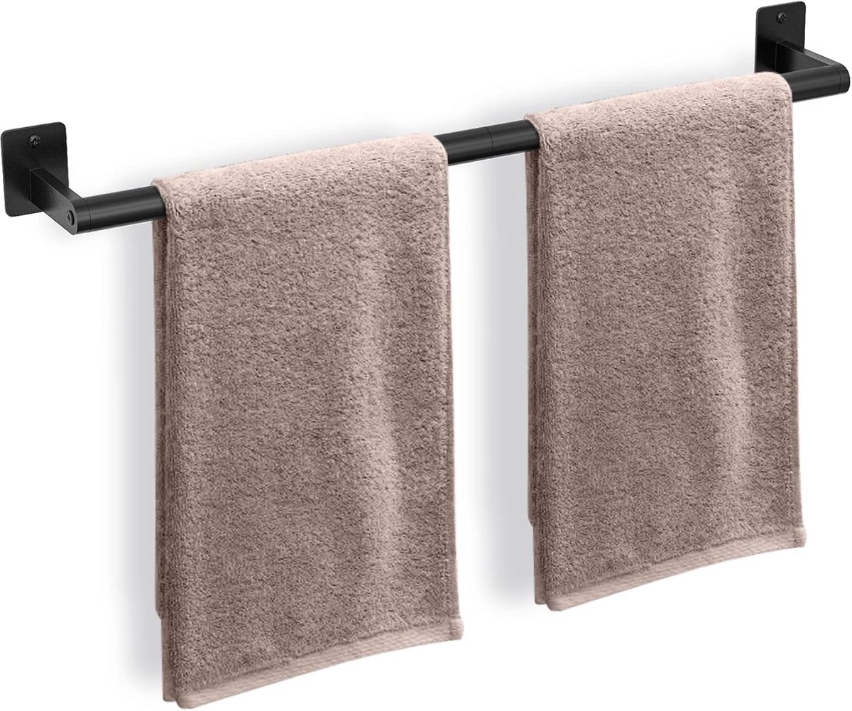 Handdoekhouder 60 cm Mat Zwart – Wandmontage Badkamer | Handdoekstang Metaal | Roestvrij & Waterdicht | Stabiele Schroefmontage | Gastendoekhouder