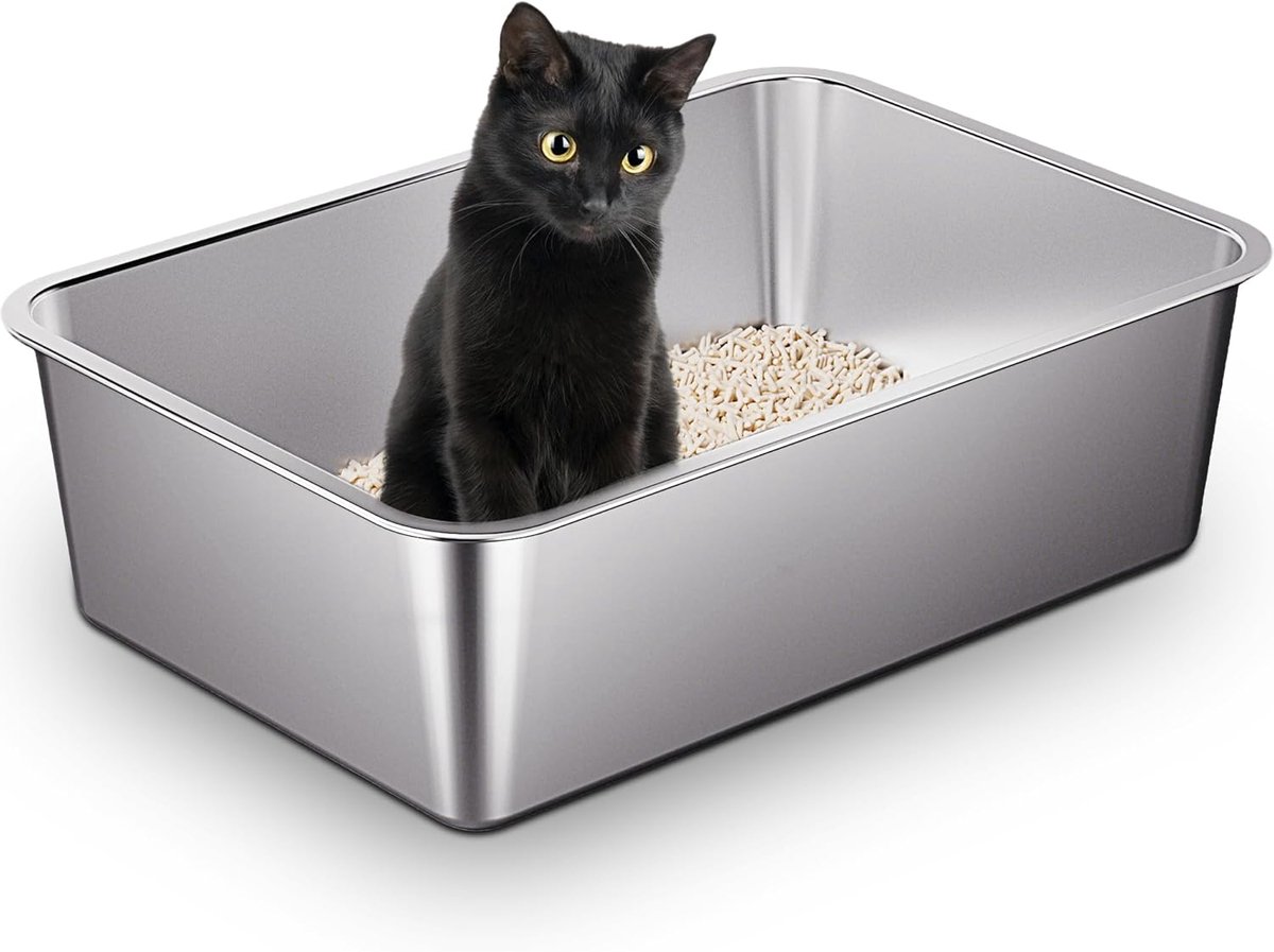 Roestvrij Stalen Kattentoilet 50 L - Anti-aanbak Glad Oppervlak - Open Top Design - Ruim en Duurzaam - Makkelijk Schoon te Maken