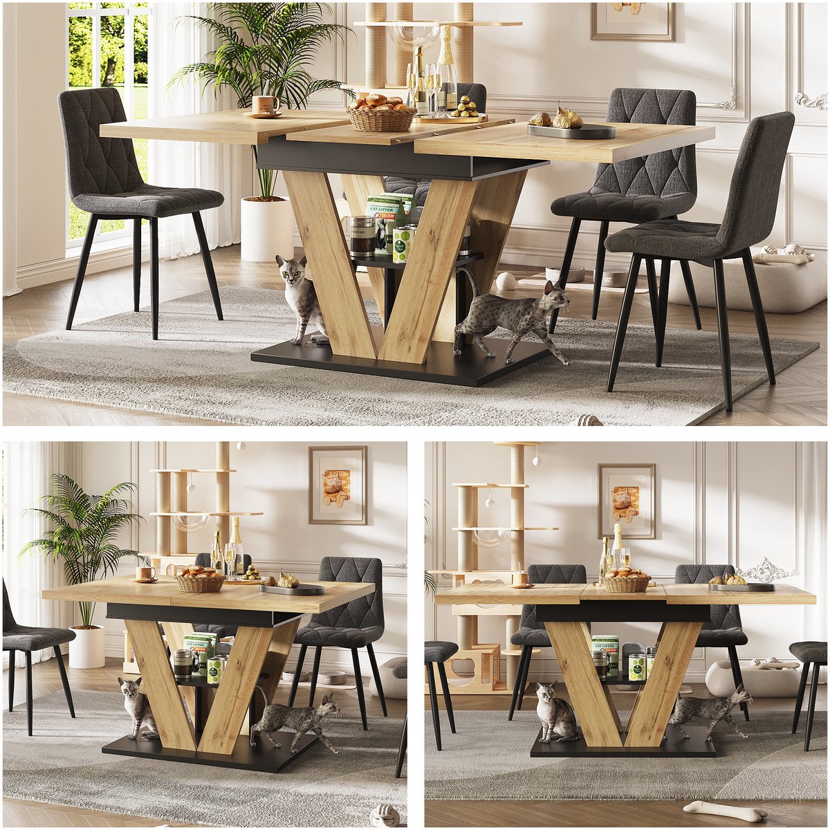 Eettafel - 110-140 x 80 x 75 cm - Uitschuifbare Keukentafel met Houtnerf Tafelblad - MDF - Houtkleur