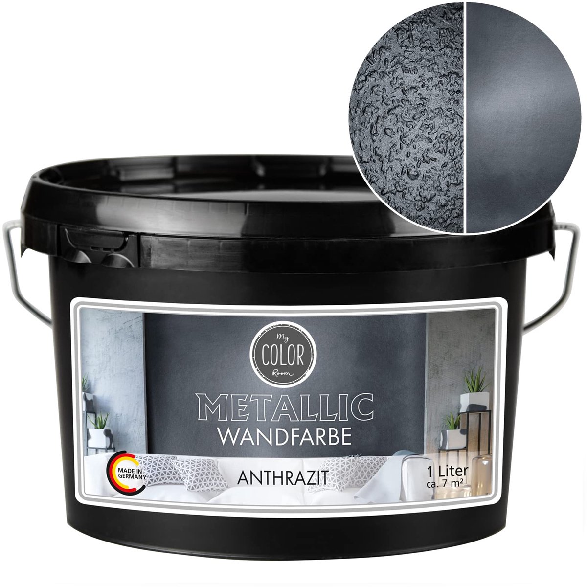 My Color Room Metallic Muurverf - Hoogglans Afwerking - Waterbasis - Terpentine vrij - Antraciet - 1 Liter