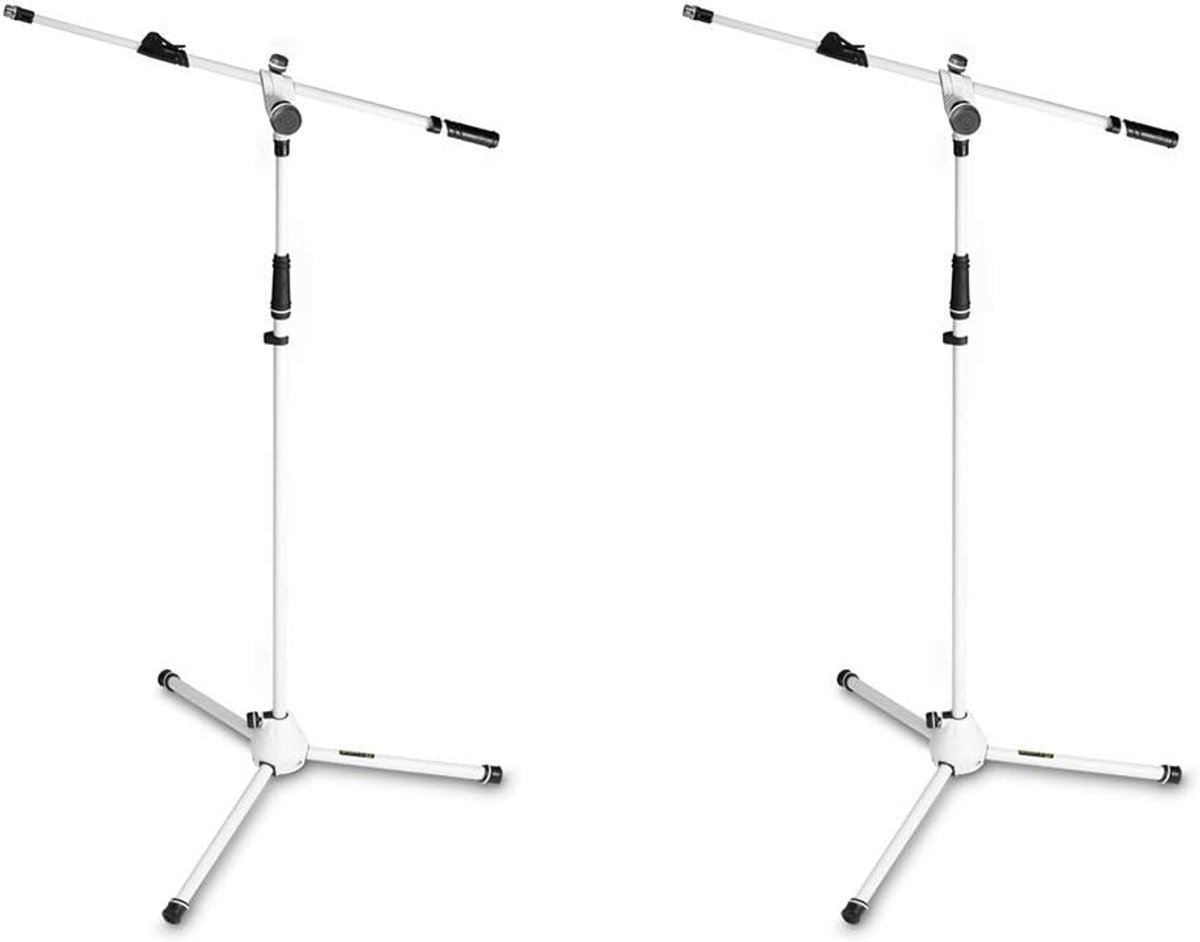 2x Microfoonstatief Wit - Zware Tripod Standaard met Boomarm tot 169 cm