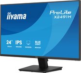 Zwarte iiyama ProLite X2491H monitor, 24 inch, IPS, Full HD, dunne rand, blauw licht reducer.