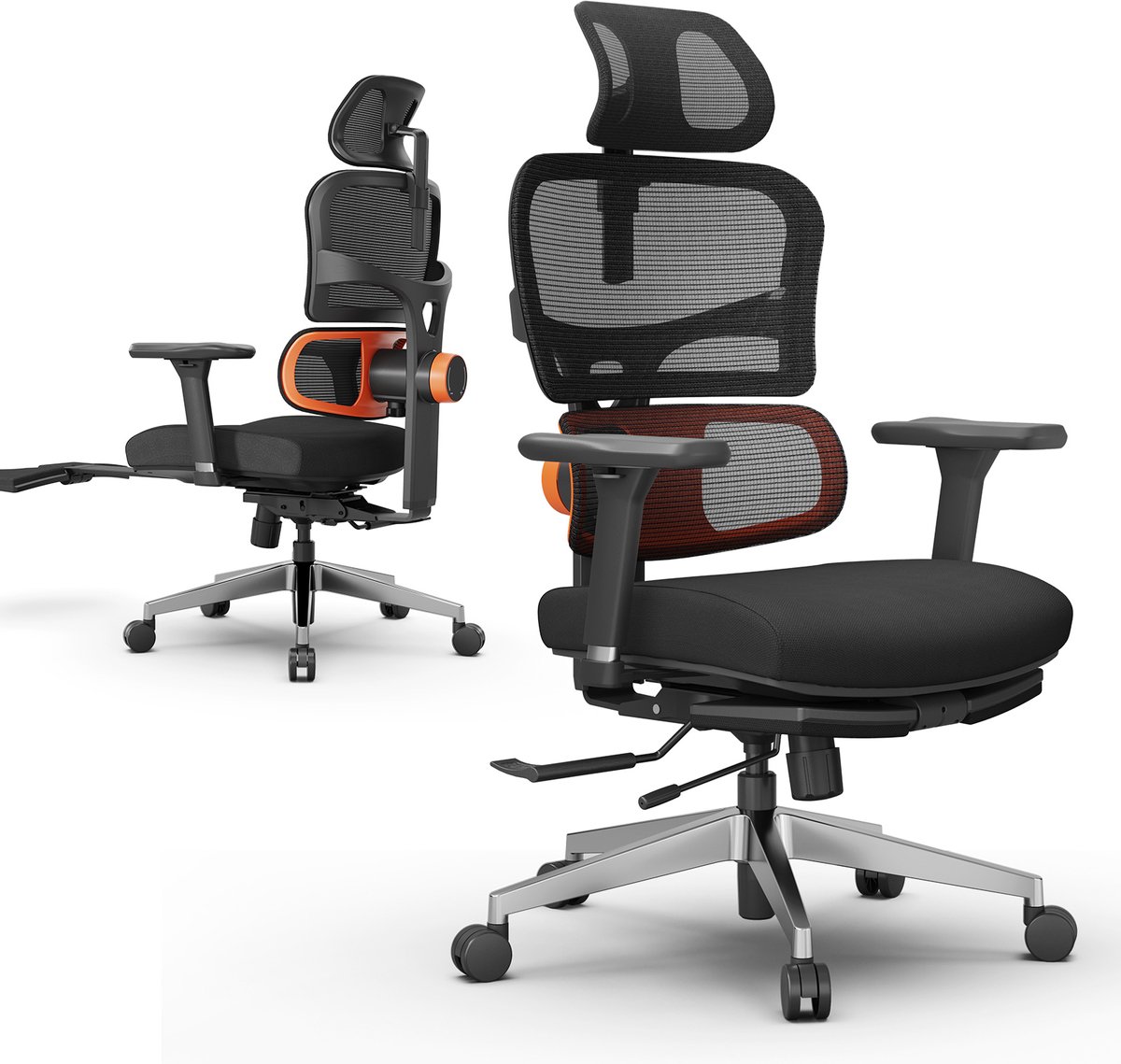 Newtral NT002 Ergonomische Bureaustoel met Hoofdsteun - 96°-136° Kantelfunctie - 4D-verstelbare Armleuningen - Adaptieve Lendensteun - Zwart