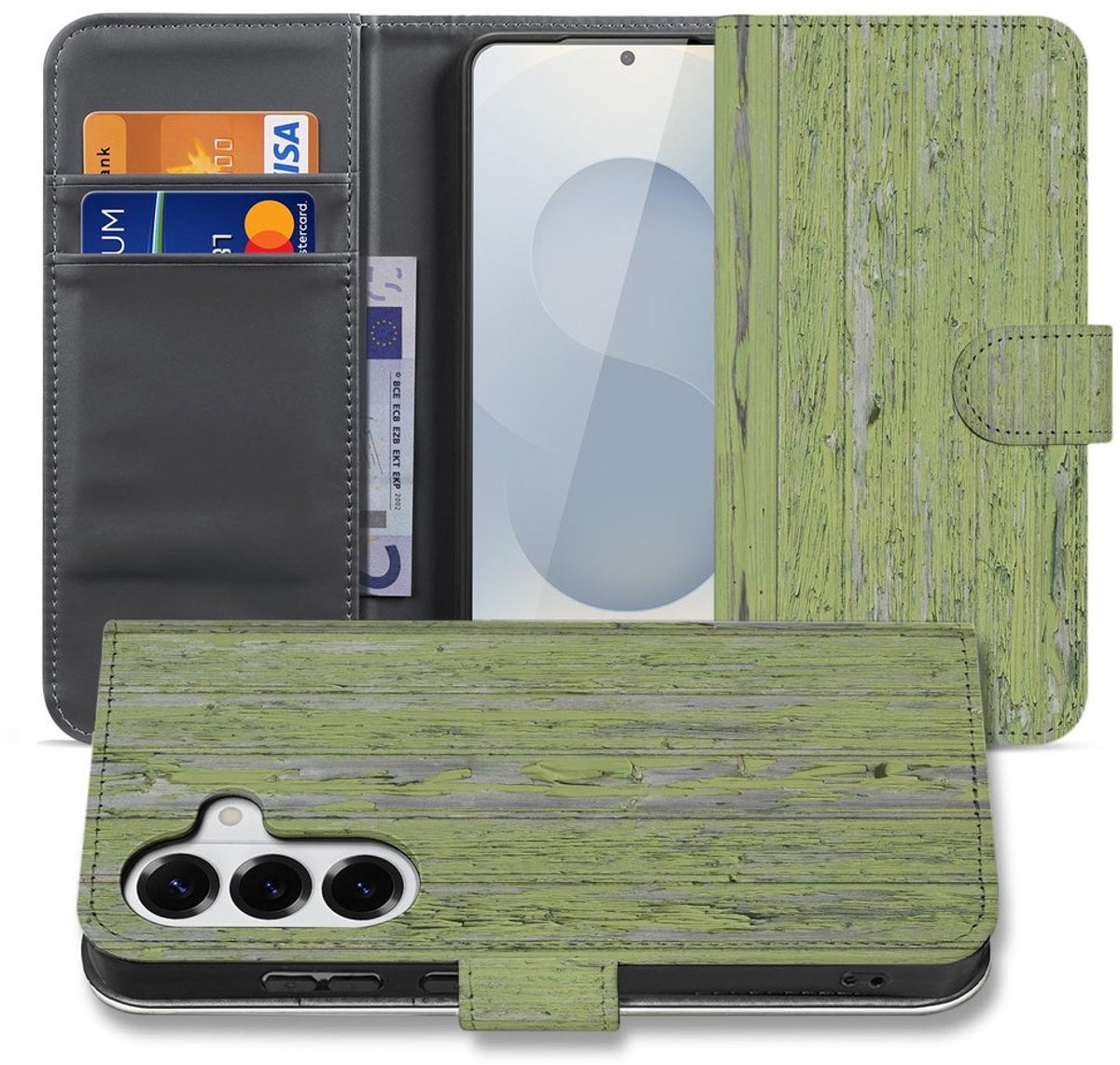 Bookcase Samsung Galaxy S26 Groen Houtnerf