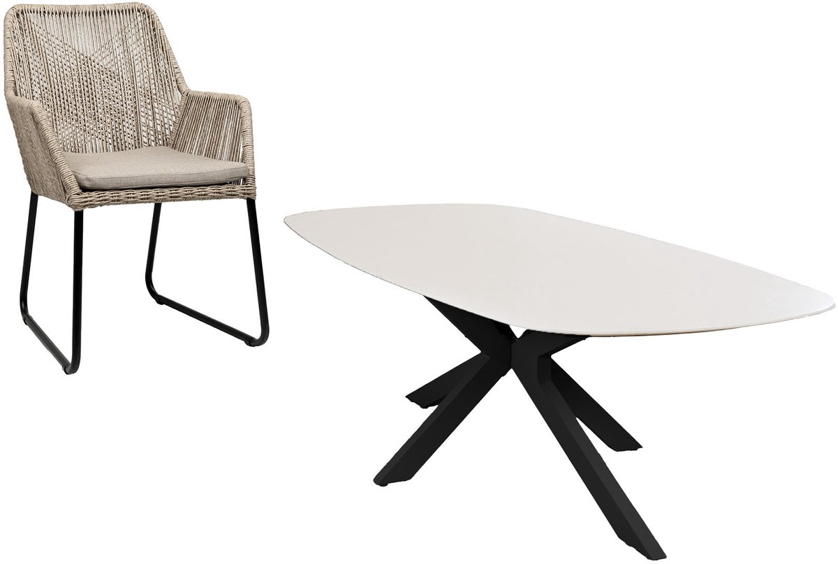 7-delige tuinset | 6 Mona tuinstoelen | Tuintafel Barletta 240x115cm | Sand & Black Stone