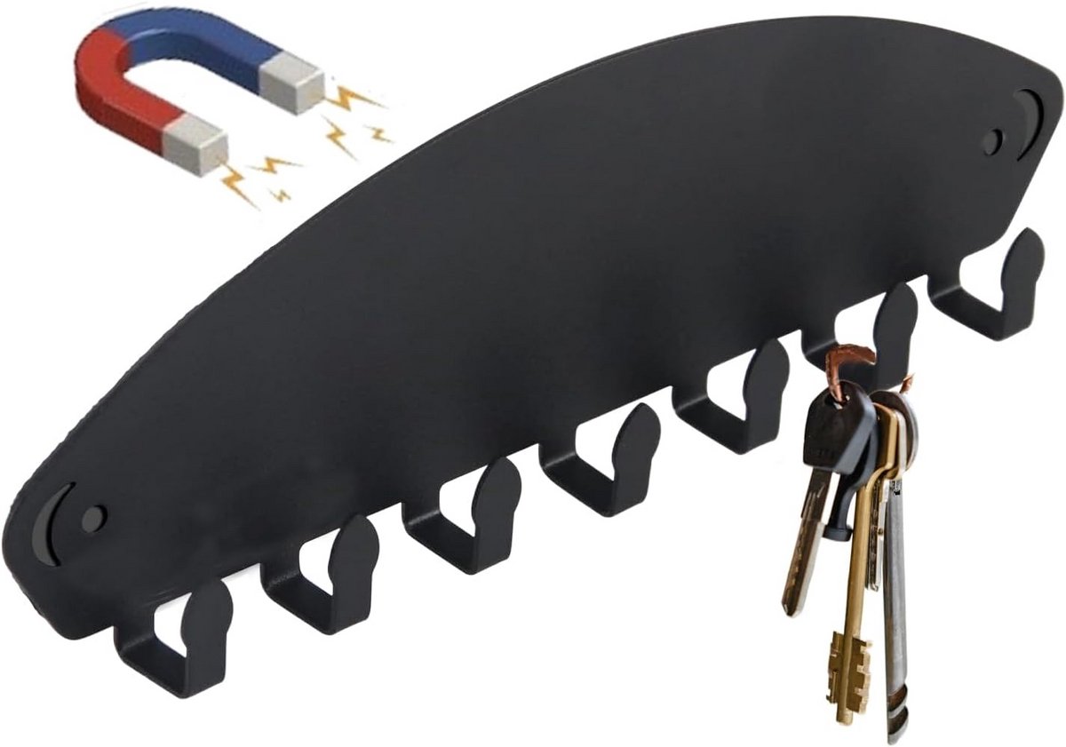Magnetisch haakrek 7 haken zwart voor wand en koelkast