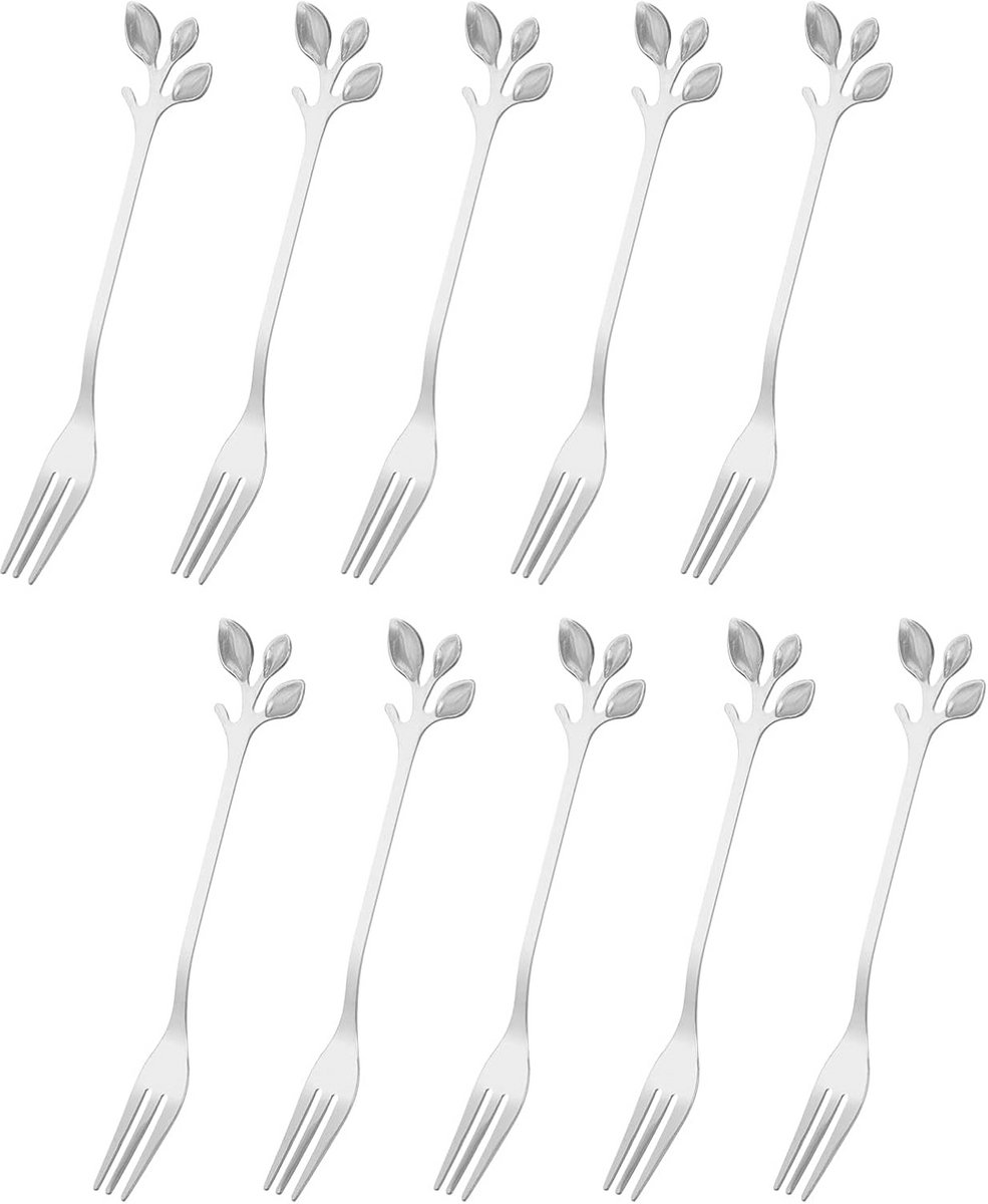 10 Delige Set Kleine RVS Vorkjes - Dessertvorkjes, Cocktailprikkers en Fruitvorkjes (12 cm)