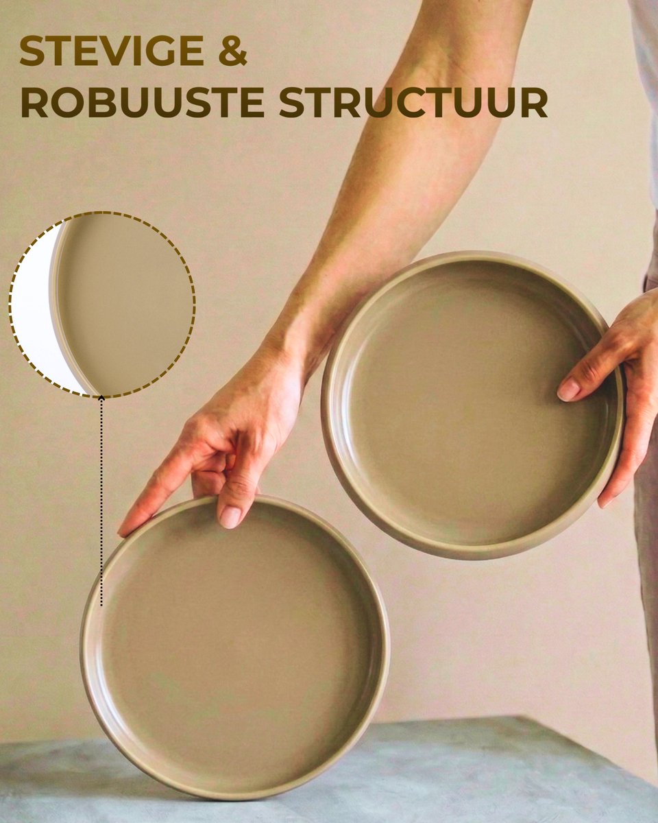 Bavary Chubby Serviesset 24-delig Porselein - Beige - 6 Personen - Mat buiten/Glanzend Binnen - Vaatwasser- & Magnetronbestendig — afbeelding 5