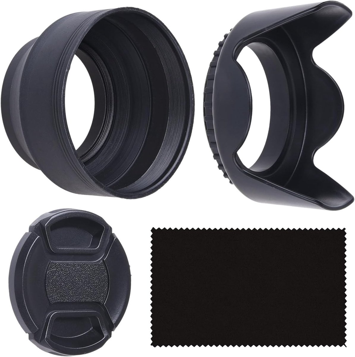 Set van 3 Accessoires voor Camera: 58mm Zonnekap, Tulpenvormige Lenskap en Lensdop