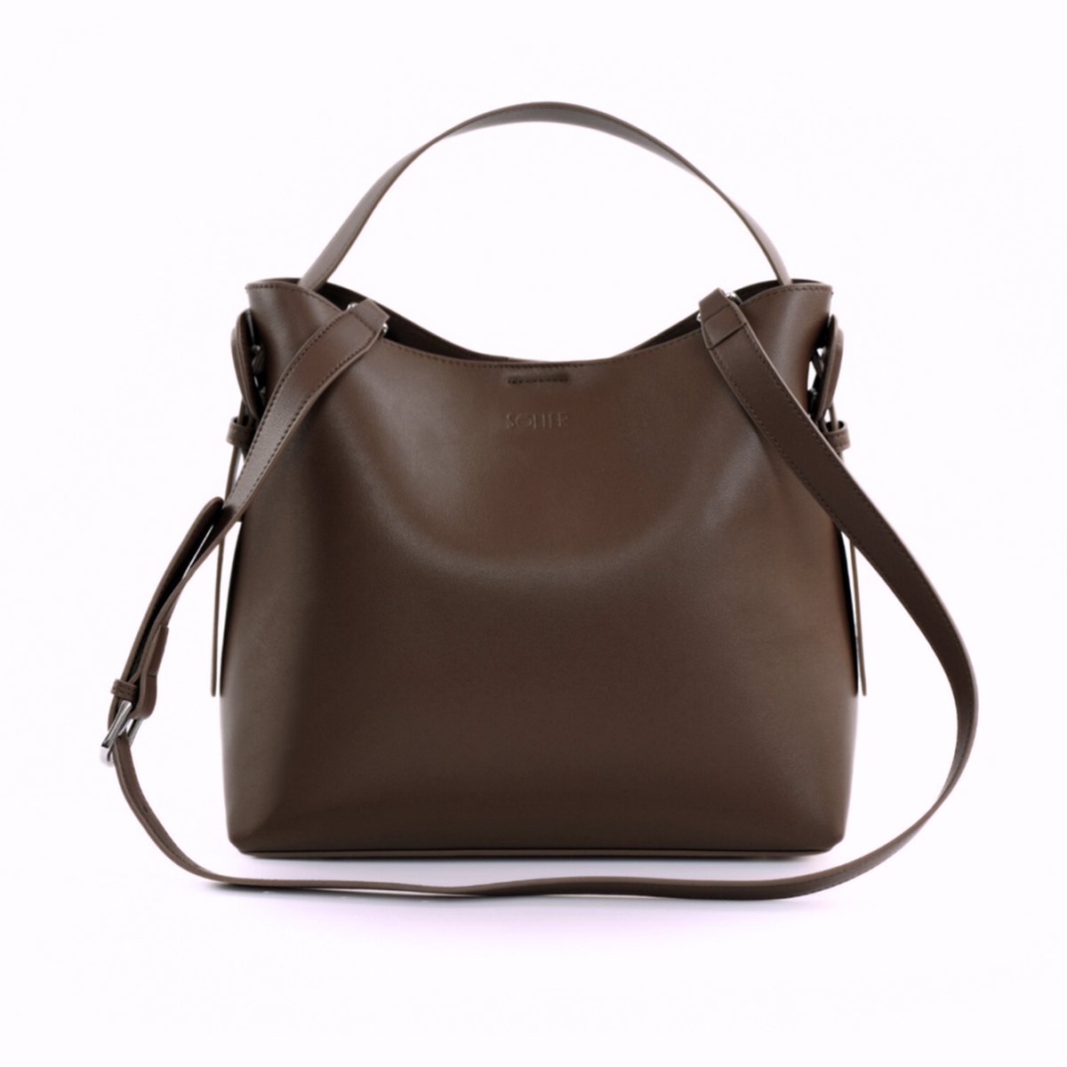 Solier Elara FL44 - Leren Handtas Dames - Verstelbare Schouderriem - Magneetsluiting - Donkerbruin