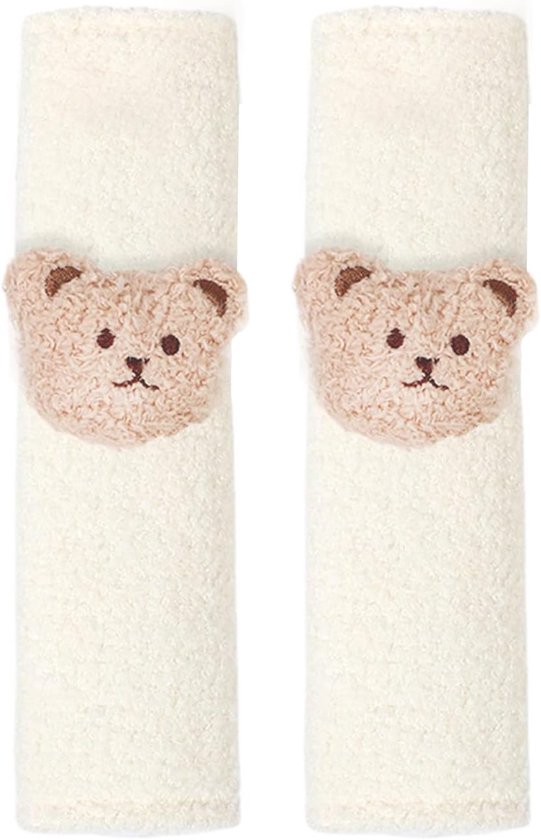2 Pcs Autostoel Veiligheidsgordel Schouder Covers - Pluche Reis Kussen - Veiligheidsgordel Bescherming voor Auto's - Kinderwagens - Rugzakken - Gitaarriemen (Wit)
