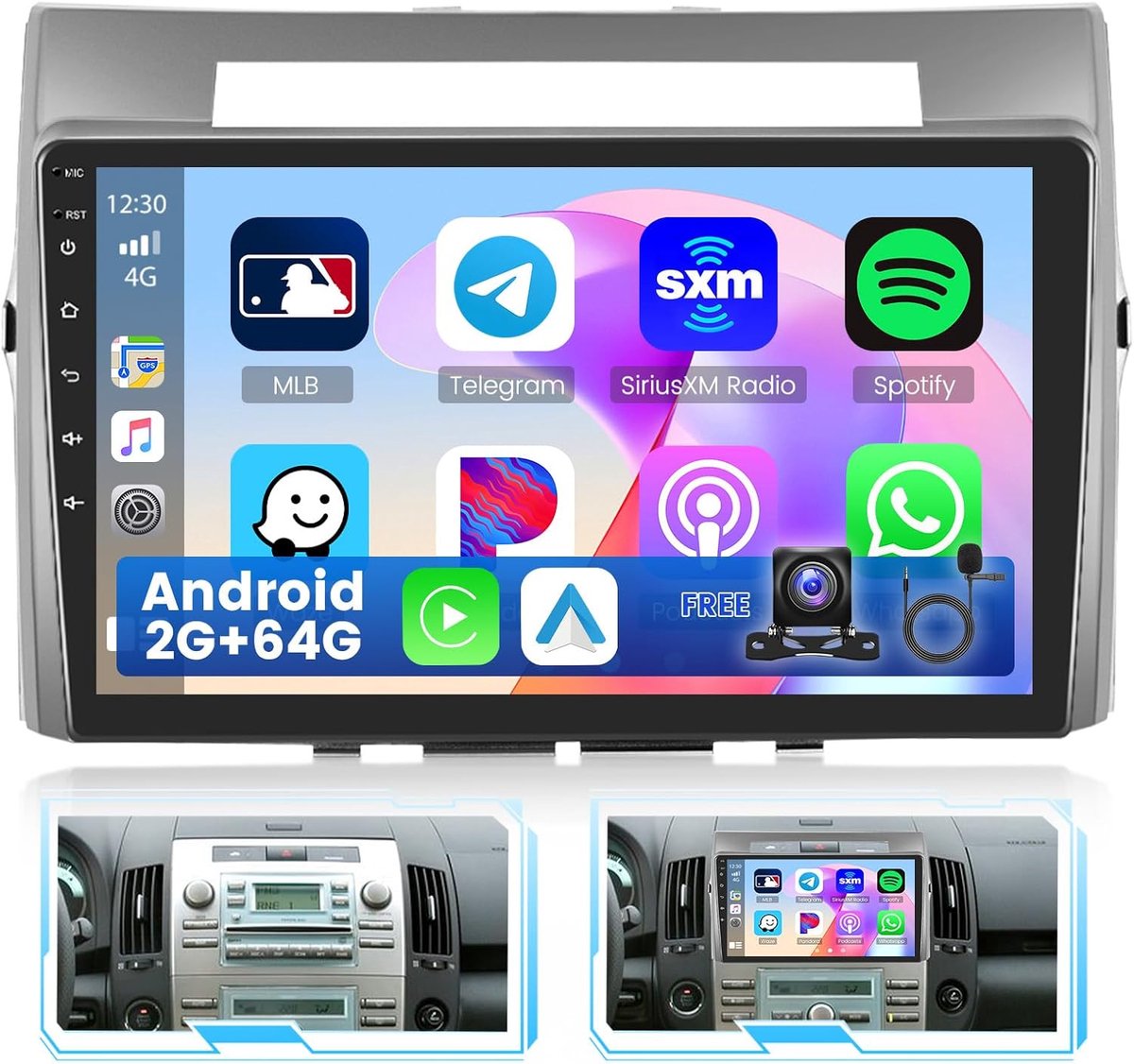 2G/64GB Android Autoradio 2DIN 9 inch Touchscreen voor Toyota Corolla Verso 2004-2009 met CarPlay, Android Auto, Navi, GPS, WiFi, Bluetooth en Achteruitrijcamera