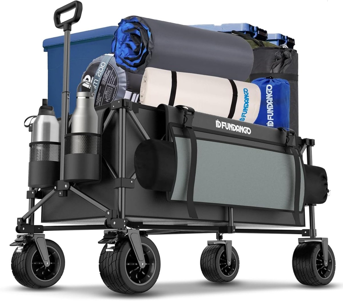 Opvouwbare Kar met Remmen - 300 L, 200 kg - Grote Wielen All-Terrain - Zijzakken - Strand, Tuin, Kamperen, Boodschappen